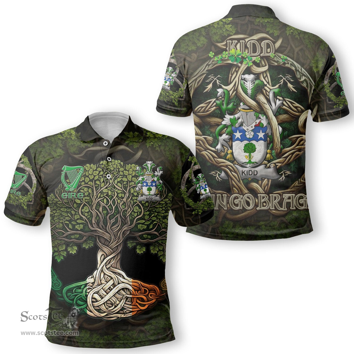 ScotsTee Shop Irish Kidd Coat of Arms Irish Polo Shirt Family Crest Irish Is My Root Polo Shirt