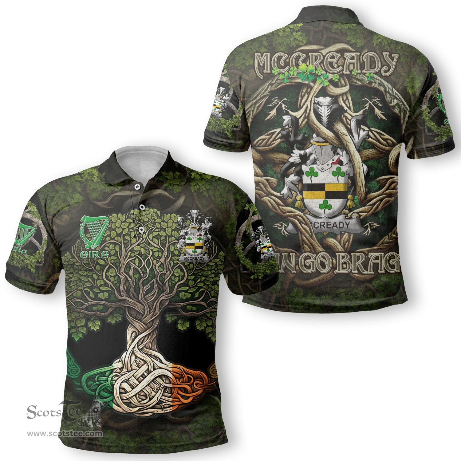ScotsTee Shop Irish McCready or McCreadie Coat of Arms Irish Polo Shirt Family Crest Irish Is My Root Polo Shirt
