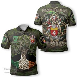 ScotsTee Shop Irish McQuillan Coat of Arms Irish Polo Shirt Family Crest Irish Is My Root Polo Shirt
