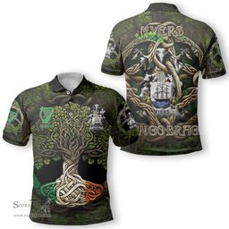 ScotsTee Shop Irish Myers Coat of Arms Irish Polo Shirt Family Crest Irish Is My Root Polo Shirt