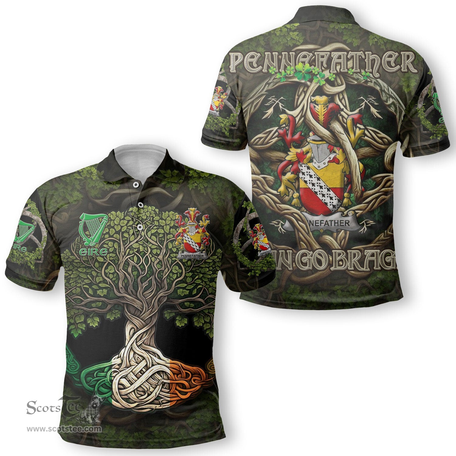 ScotsTee Shop Irish Pennefather Coat of Arms Irish Polo Shirt Family Crest Irish Is My Root Polo Shirt