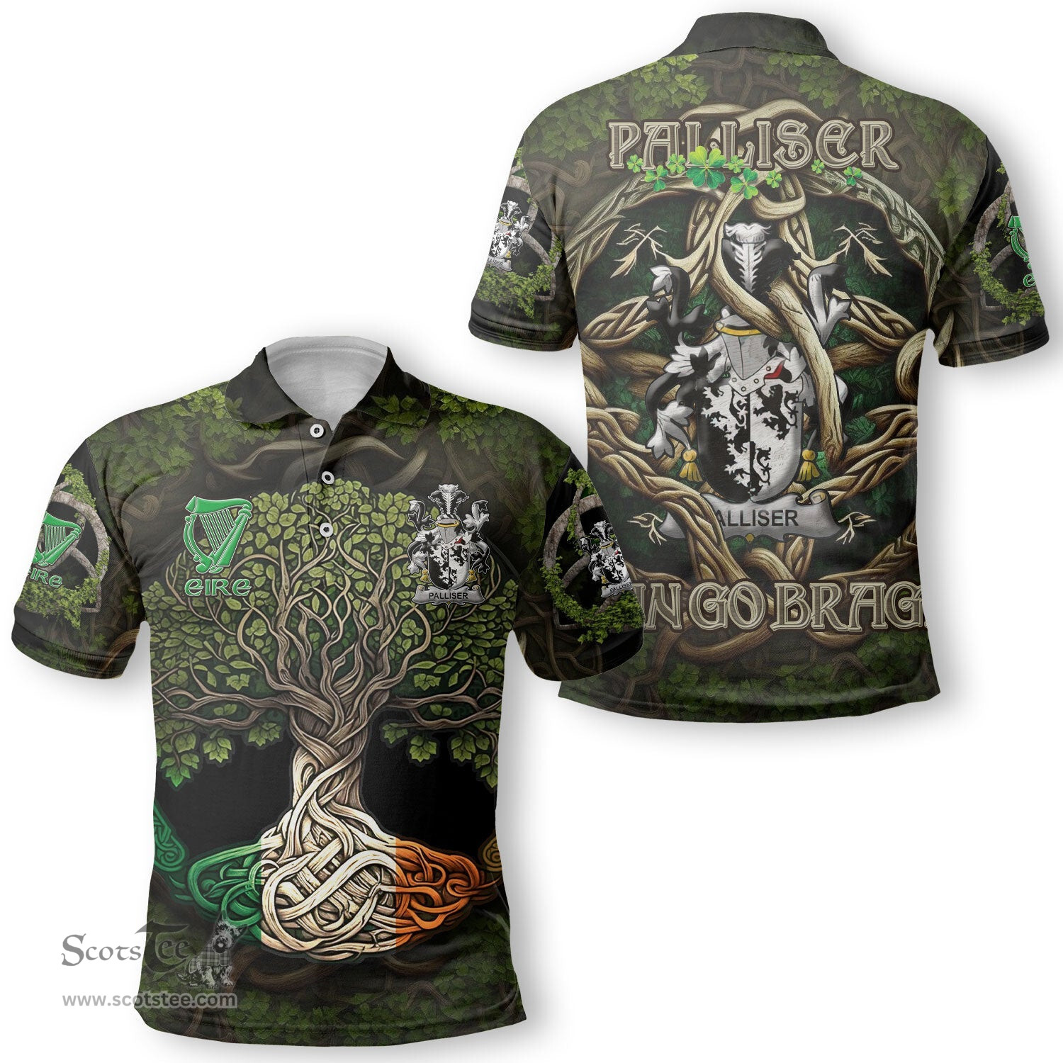 ScotsTee Shop Irish Palliser Coat of Arms Irish Polo Shirt Family Crest Irish Is My Root Polo Shirt