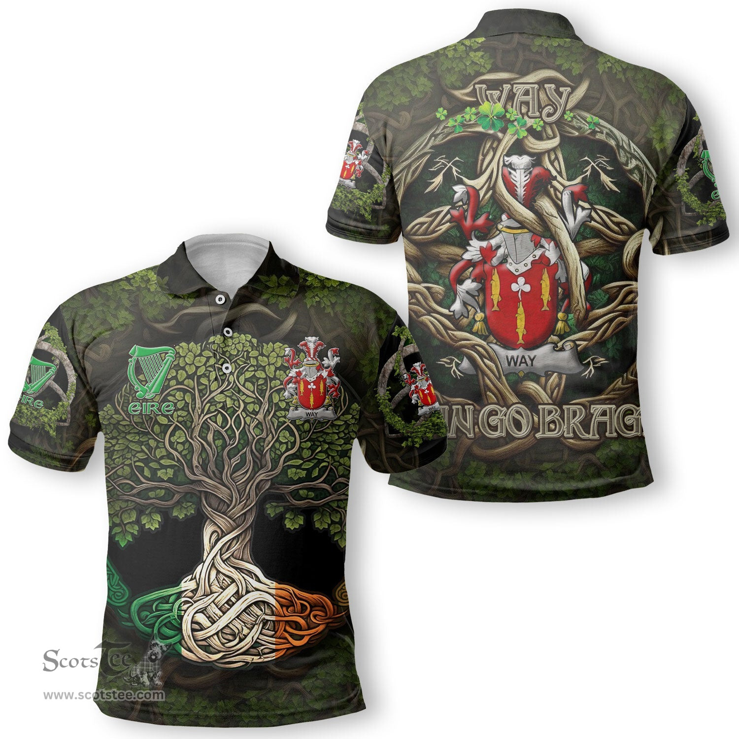 ScotsTee Shop Irish Way Coat of Arms Irish Polo Shirt Family Crest Irish Is My Root Polo Shirt