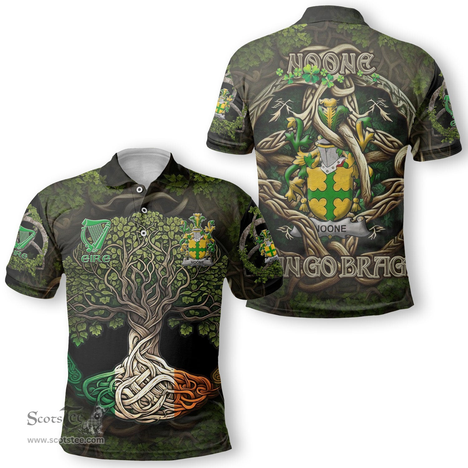ScotsTee Shop Irish Noone or O Noone Coat of Arms Irish Polo Shirt Family Crest Irish Is My Root Polo Shirt