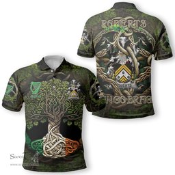 ScotsTee Shop Irish Roberts Coat of Arms Irish Polo Shirt Family Crest Irish Is My Root Polo Shirt