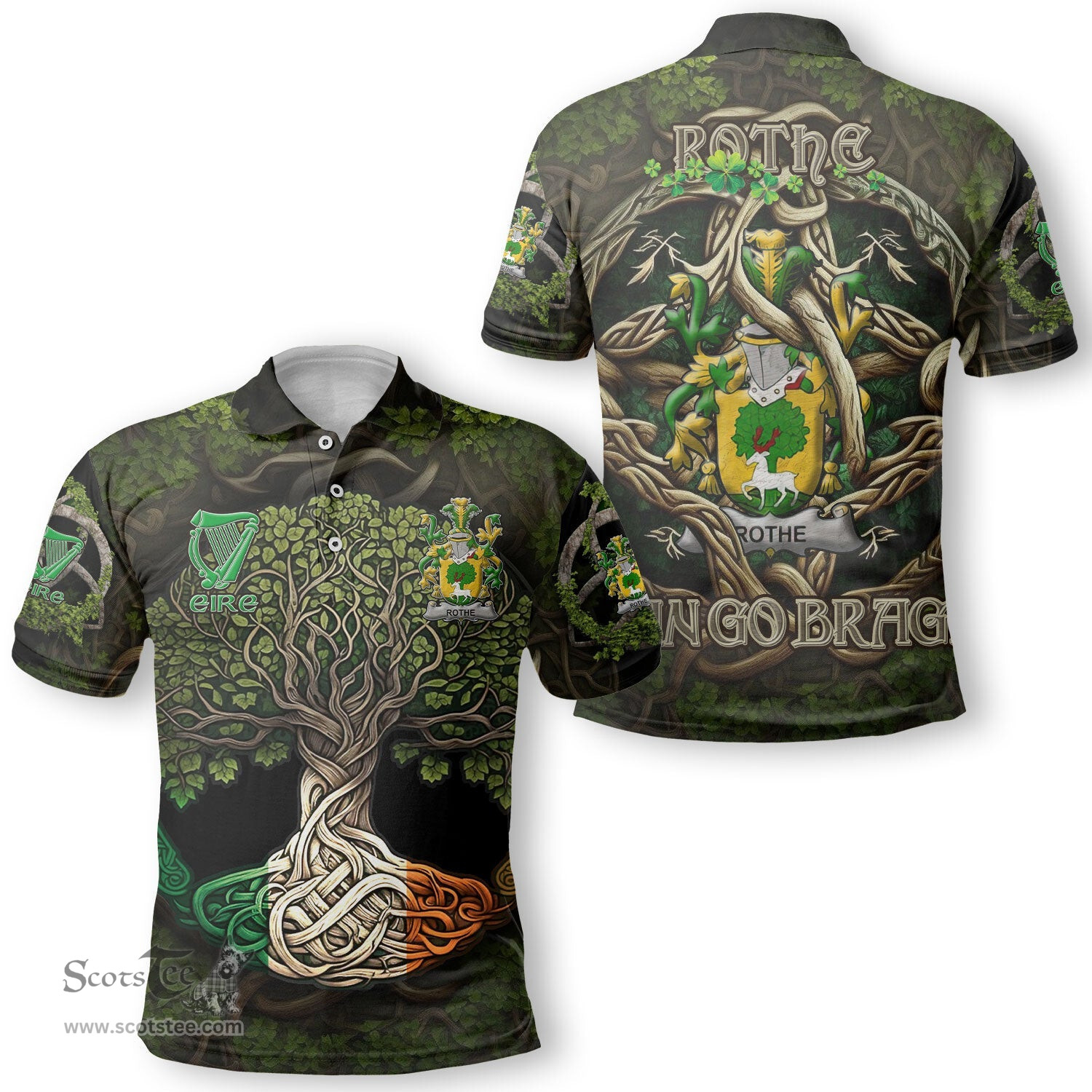 ScotsTee Shop Irish Rothe Coat of Arms Irish Polo Shirt Family Crest Irish Is My Root Polo Shirt