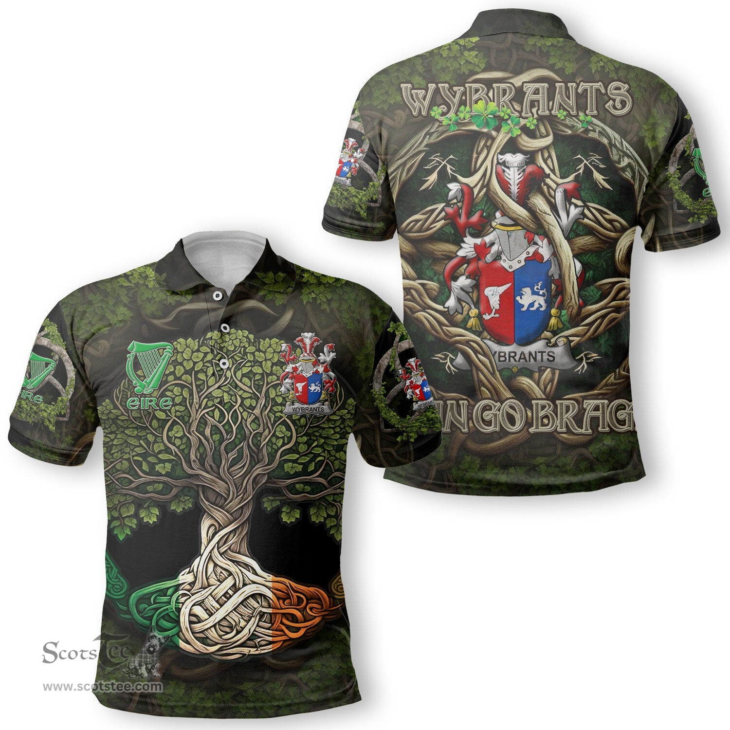 ScotsTee Shop Irish Wybrants Coat of Arms Irish Polo Shirt Family Crest Irish Is My Root Polo Shirt