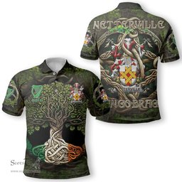 ScotsTee Shop Irish Netterville or Netterfield Coat of Arms Irish Polo Shirt Family Crest Irish Is My Root Polo Shirt