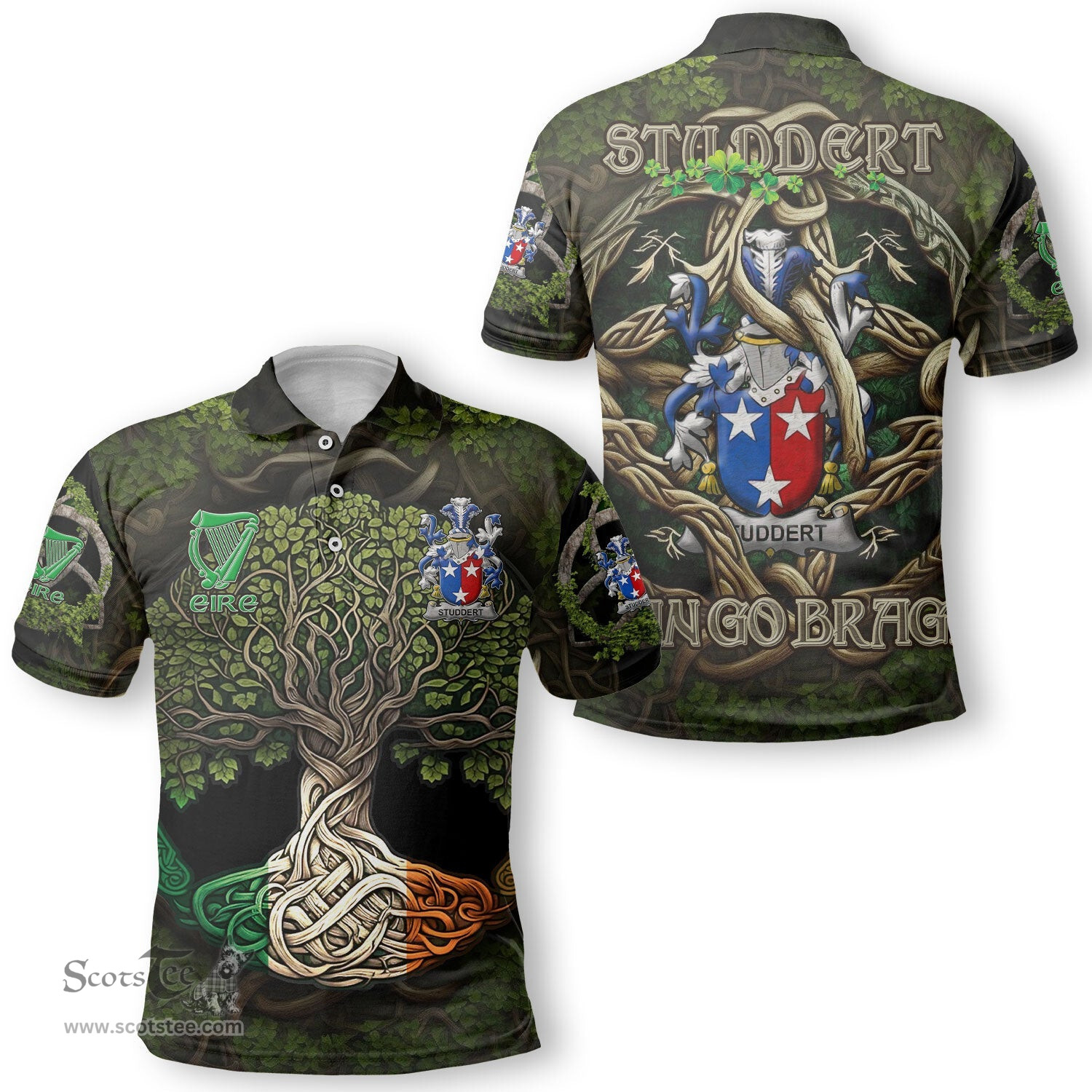ScotsTee Shop Irish Studdert Coat of Arms Irish Polo Shirt Family Crest Irish Is My Root Polo Shirt