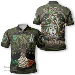 ScotsTee Shop Irish Sharkey or O Sharkey Coat of Arms Irish Polo Shirt Family Crest Irish Is My Root Polo Shirt