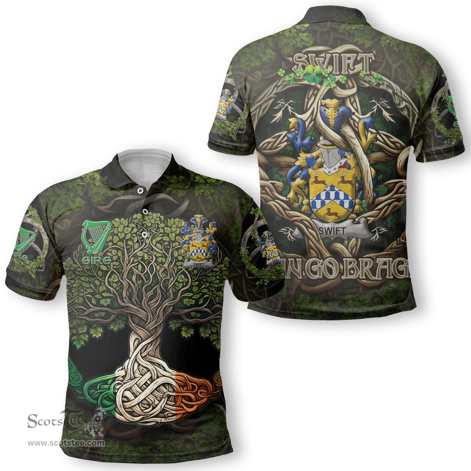 ScotsTee Shop Irish Swift Coat of Arms Irish Polo Shirt Family Crest Irish Is My Root Polo Shirt