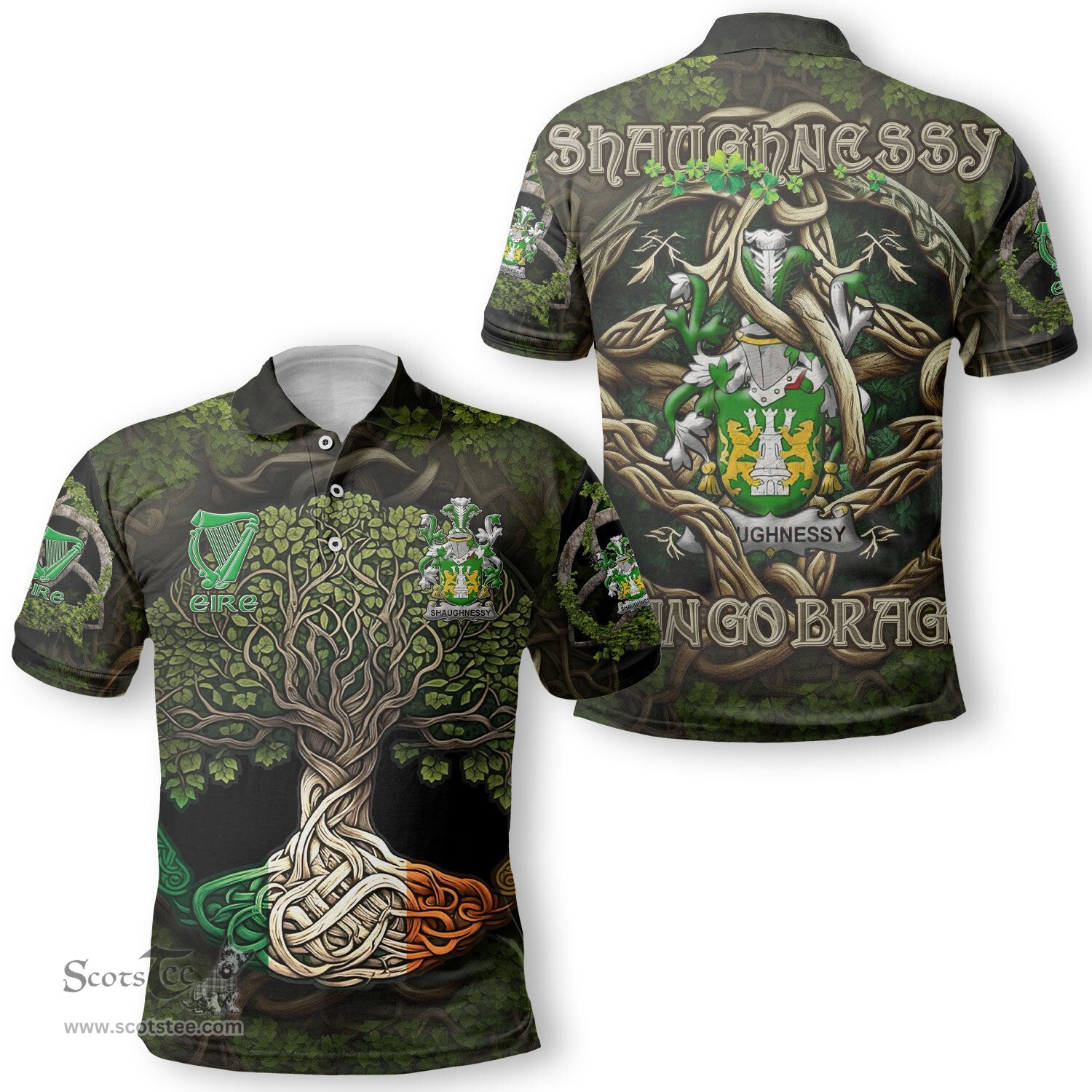 ScotsTee Shop Irish Shaughnessy or O Shaughnessy Coat of Arms Irish Polo Shirt Family Crest Irish Is My Root Polo Shirt