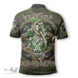 ScotsTee Shop Irish Wakeman Coat of Arms Irish Polo Shirt Family Crest Irish Is My Root Polo Shirt