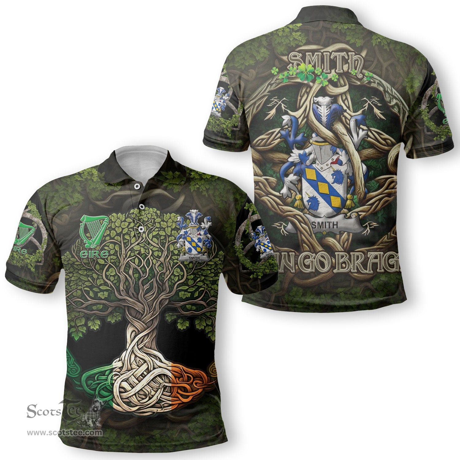 ScotsTee Shop Irish Smith or Smyth Coat of Arms Irish Polo Shirt Family Crest Irish Is My Root Polo Shirt