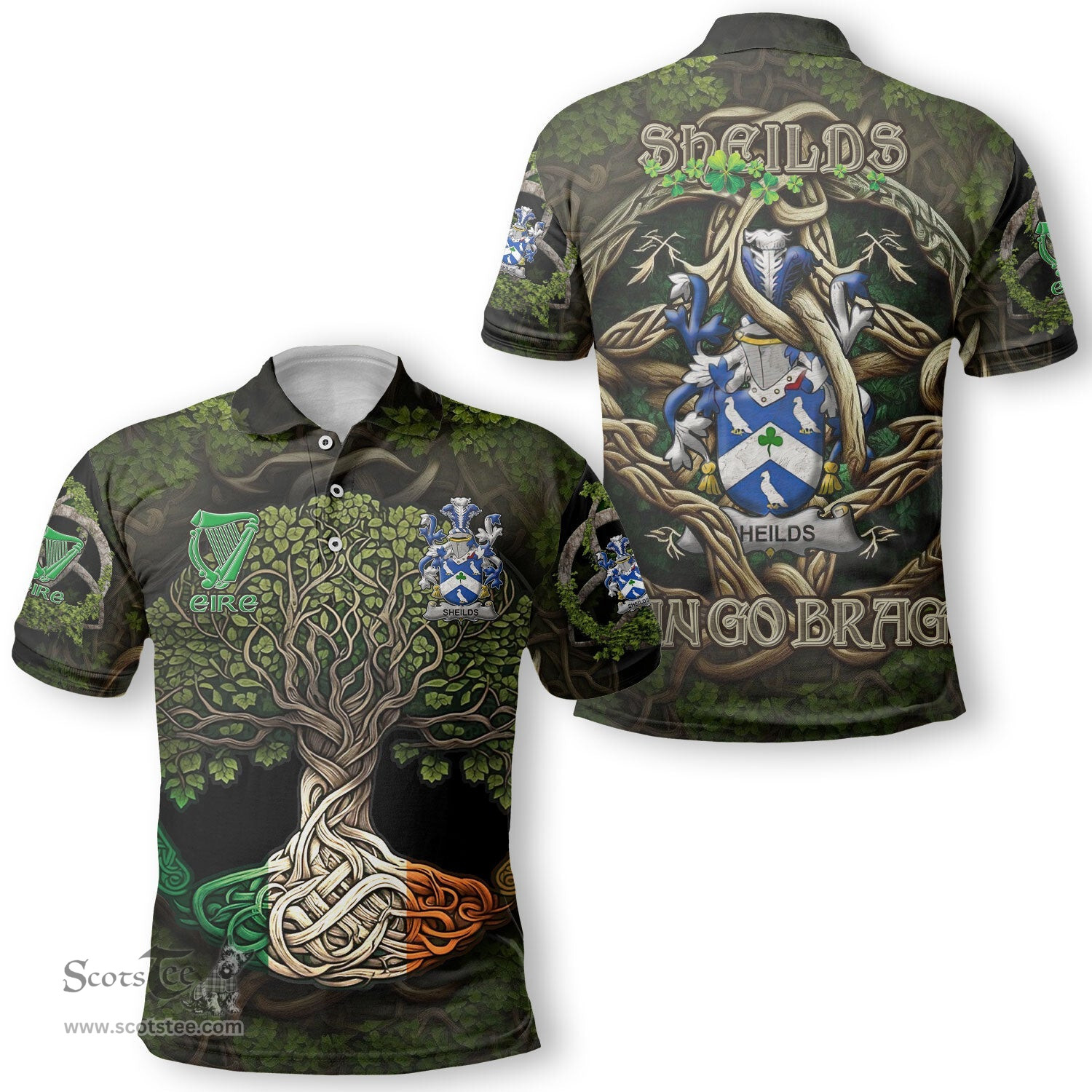 ScotsTee Shop Irish Sheilds Coat of Arms Irish Polo Shirt Family Crest Irish Is My Root Polo Shirt