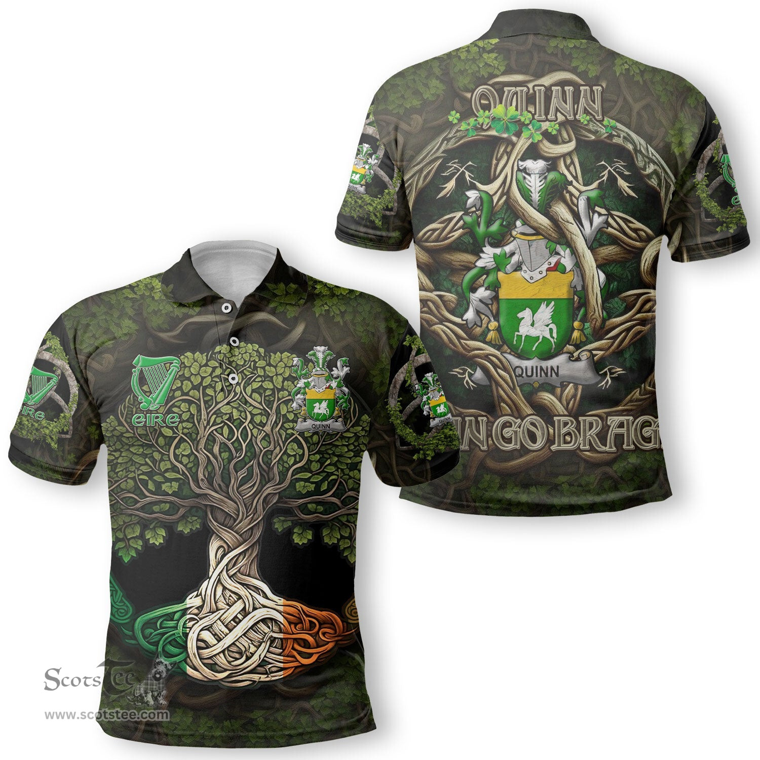 ScotsTee Shop Irish Quinn or O Quin Coat of Arms Irish Polo Shirt Family Crest Irish Is My Root Polo Shirt