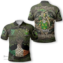 ScotsTee Shop Irish Rotheram Coat of Arms Irish Polo Shirt Family Crest Irish Is My Root Polo Shirt