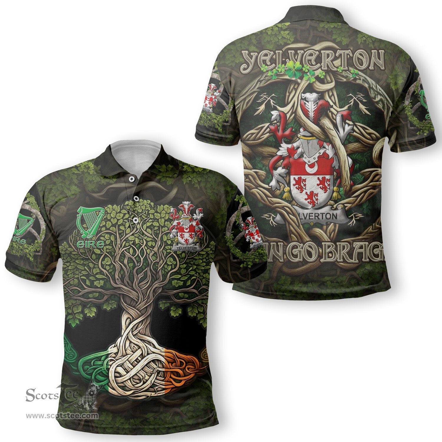 ScotsTee Shop Irish Yelverton Coat of Arms Irish Polo Shirt Family Crest Irish Is My Root Polo Shirt