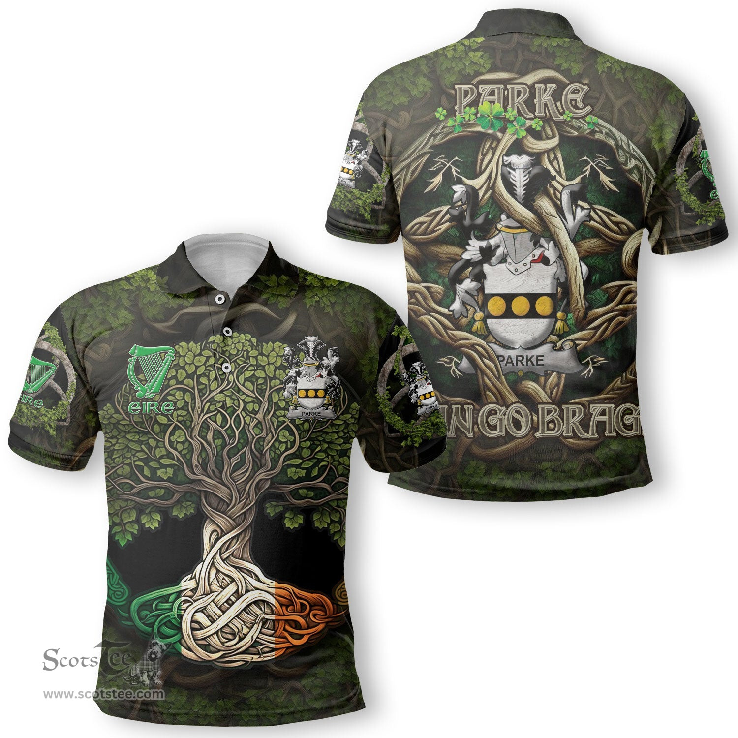 ScotsTee Shop Irish Parke Coat of Arms Irish Polo Shirt Family Crest Irish Is My Root Polo Shirt