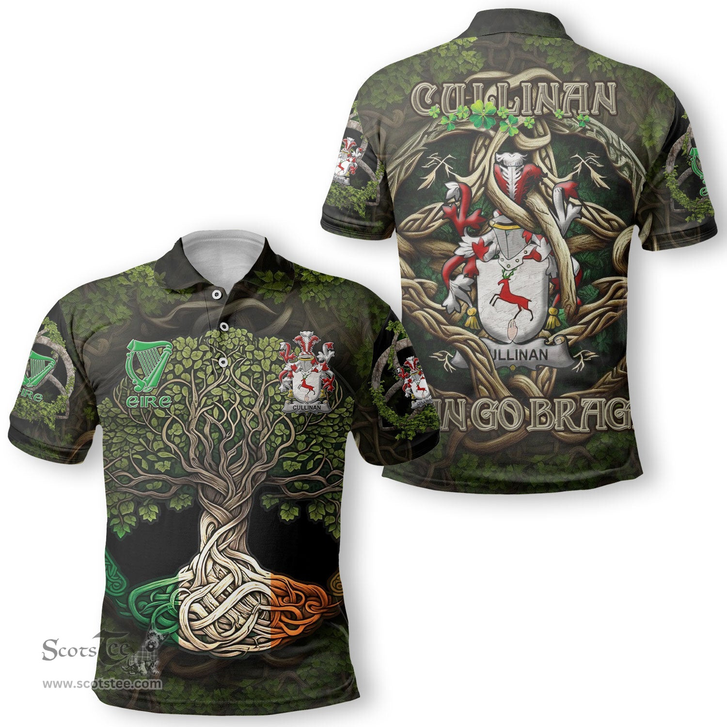 ScotsTee Shop Irish Cullinan or O Cullinane Coat of Arms Irish Polo Shirt Family Crest Irish Is My Root Polo Shirt