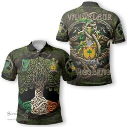 ScotsTee Shop Irish Vandeleur Coat of Arms Irish Polo Shirt Family Crest Irish Is My Root Polo Shirt