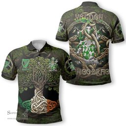ScotsTee Shop Irish Veldon Coat of Arms Irish Polo Shirt Family Crest Irish Is My Root Polo Shirt