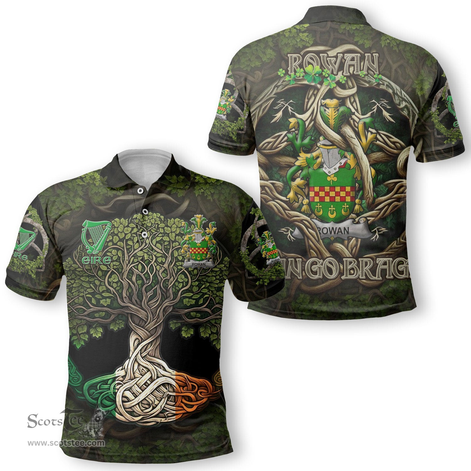 ScotsTee Shop Irish Rowan Coat of Arms Irish Polo Shirt Family Crest Irish Is My Root Polo Shirt