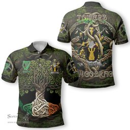 ScotsTee Shop Irish Towers Coat of Arms Irish Polo Shirt Family Crest Irish Is My Root Polo Shirt
