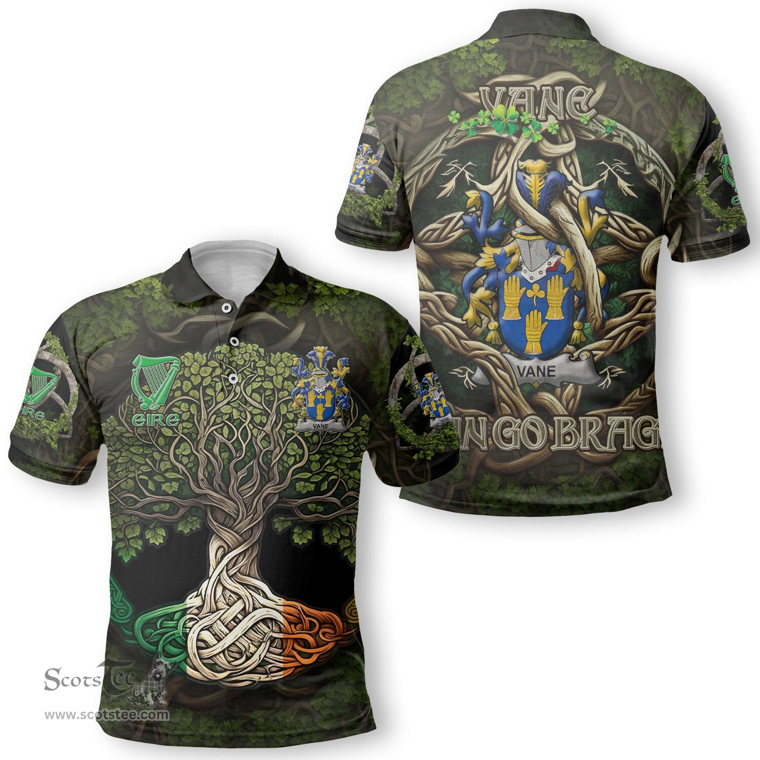 ScotsTee Shop Irish Vane Coat of Arms Irish Polo Shirt Family Crest Irish Is My Root Polo Shirt