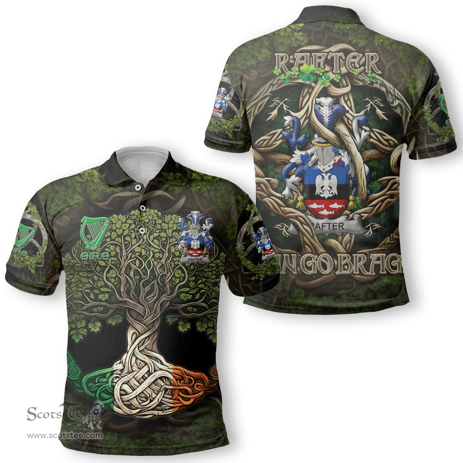 ScotsTee Shop Irish Rafter Coat of Arms Irish Polo Shirt Family Crest Irish Is My Root Polo Shirt