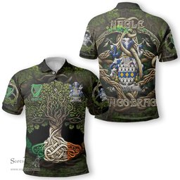 ScotsTee Shop Irish Nagle Coat of Arms Irish Polo Shirt Family Crest Irish Is My Root Polo Shirt