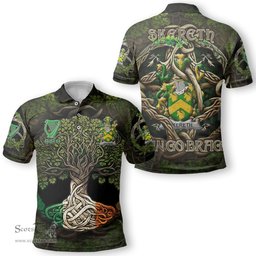 ScotsTee Shop Irish Skereth or Skerret Coat of Arms Irish Polo Shirt Family Crest Irish Is My Root Polo Shirt