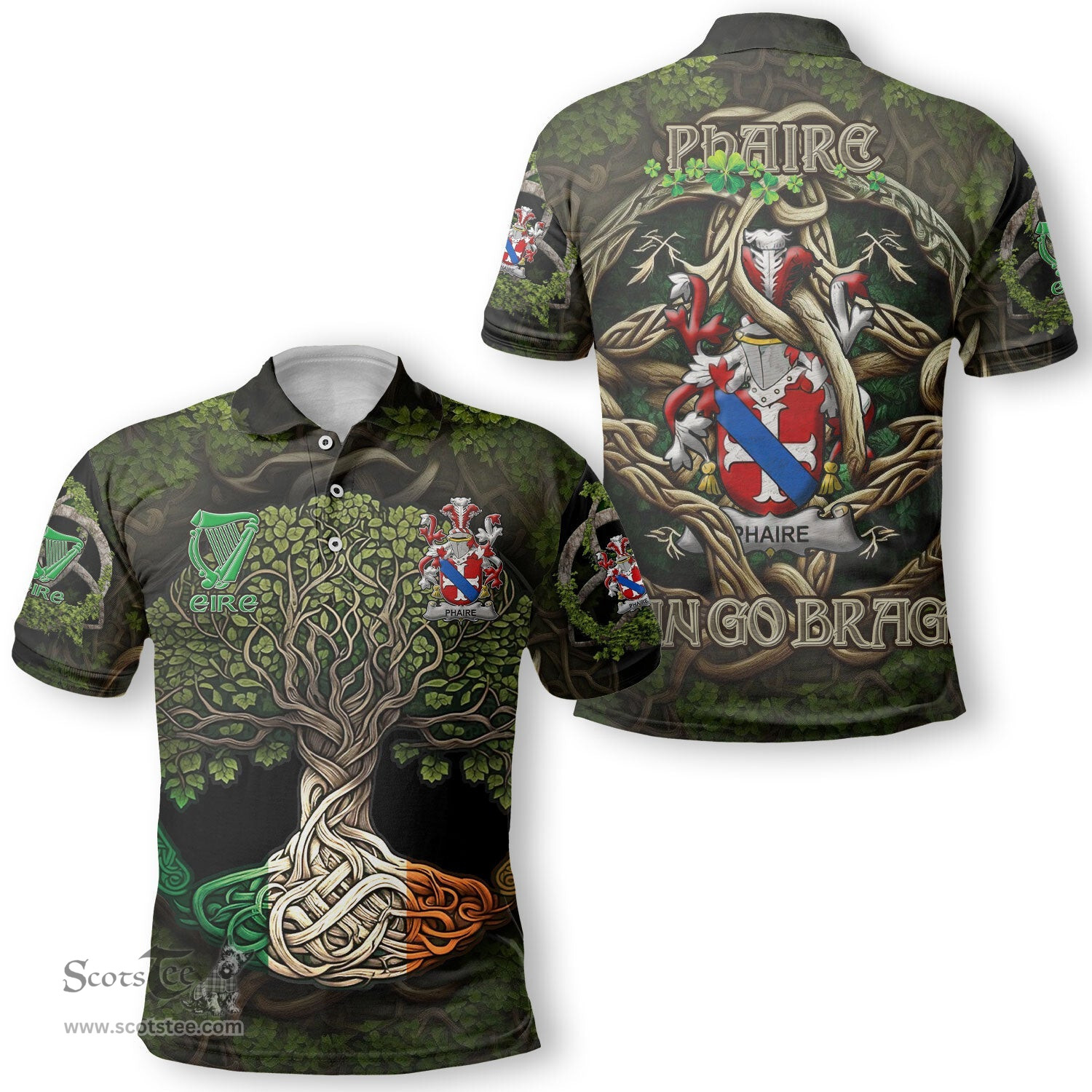 ScotsTee Shop Irish Phaire Coat of Arms Irish Polo Shirt Family Crest Irish Is My Root Polo Shirt