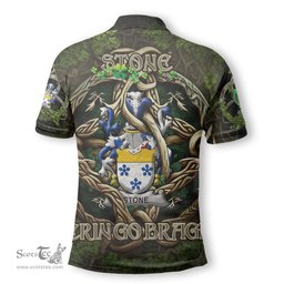 ScotsTee Shop Irish Stone Coat of Arms Irish Polo Shirt Family Crest Irish Is My Root Polo Shirt