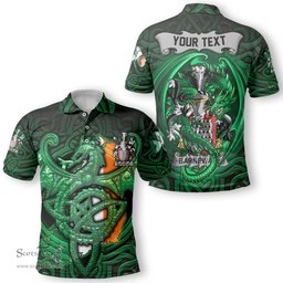 ScotsTee Shop Irish Barnewall Coat of Arms Irish Polo Shirt Family Crest Green Dragon Of Ireland Polo Shirt