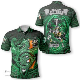 ScotsTee Shop Irish Ardagh Coat of Arms Irish Polo Shirt Family Crest Green Dragon Of Ireland Polo Shirt