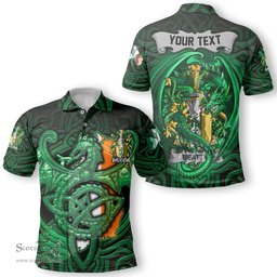 ScotsTee Shop Irish Beatty or Betagh Coat of Arms Irish Polo Shirt Family Crest Green Dragon Of Ireland Polo Shirt