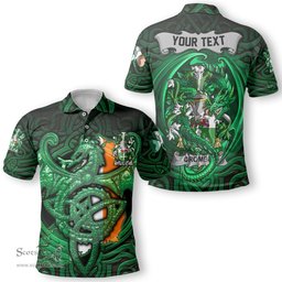 ScotsTee Shop Irish Crombie Coat of Arms Irish Polo Shirt Family Crest Green Dragon Of Ireland Polo Shirt