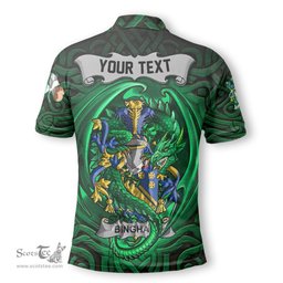 ScotsTee Shop Irish Bingham Coat of Arms Irish Polo Shirt Family Crest Green Dragon Of Ireland Polo Shirt