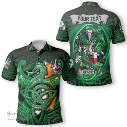 ScotsTee Shop Irish Cornyn or O Cornyn Coat of Arms Irish Polo Shirt Family Crest Green Dragon Of Ireland Polo Shirt
