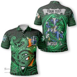ScotsTee Shop Irish Cotter or MacCotter Coat of Arms Irish Polo Shirt Family Crest Green Dragon Of Ireland Polo Shirt
