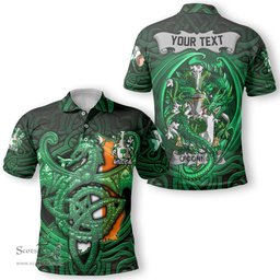 ScotsTee Shop Irish Connor or O Connor Don Coat of Arms Irish Polo Shirt Family Crest Green Dragon Of Ireland Polo Shirt