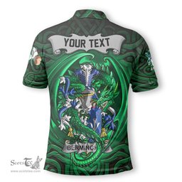 ScotsTee Shop Irish Bermingham Coat of Arms Irish Polo Shirt Family Crest Green Dragon Of Ireland Polo Shirt