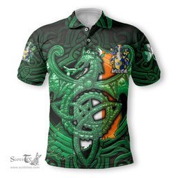 ScotsTee Shop Irish Crofton Coat of Arms Irish Polo Shirt Family Crest Green Dragon Of Ireland Polo Shirt