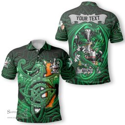 ScotsTee Shop Irish Coonan or O Conan Coat of Arms Irish Polo Shirt Family Crest Green Dragon Of Ireland Polo Shirt
