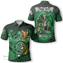 ScotsTee Shop Irish Brady or McBrady Coat of Arms Irish Polo Shirt Family Crest Green Dragon Of Ireland Polo Shirt