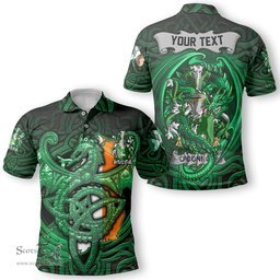 ScotsTee Shop Irish Connor or O Connor Corcomroe Coat of Arms Irish Polo Shirt Family Crest Green Dragon Of Ireland Polo Shirt