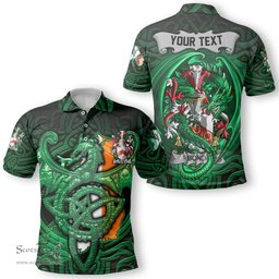 ScotsTee Shop Irish Bond Coat of Arms Irish Polo Shirt Family Crest Green Dragon Of Ireland Polo Shirt