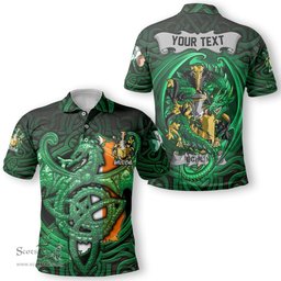 ScotsTee Shop Irish Echlin Coat of Arms Irish Polo Shirt Family Crest Green Dragon Of Ireland Polo Shirt