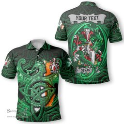 ScotsTee Shop Irish Devaney or O Devaney Coat of Arms Irish Polo Shirt Family Crest Green Dragon Of Ireland Polo Shirt